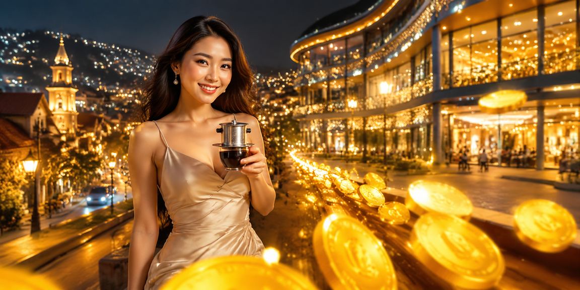 Khung cảnh giải trí casino buổi tối tại Đà Lạt, người dùng xem ưu đãi trên điện thoại