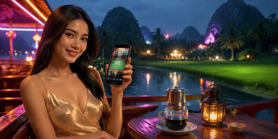 Người chơi tại Ninh Bình dùng điện thoại xem kèo cá cược bên tách cà phê